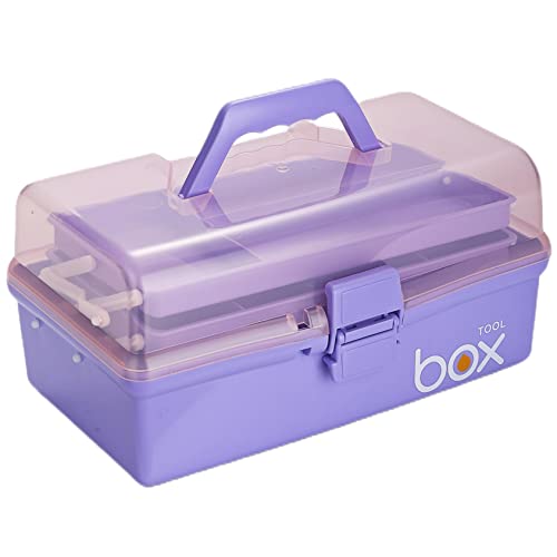 Kinsorcai 12'' Three-Layer Clear Plastic Storage Box/Tool Box, Multipurpose  Organizer and Portable Handled Storage Case for Art Craft and Cosmetic  (Purple)